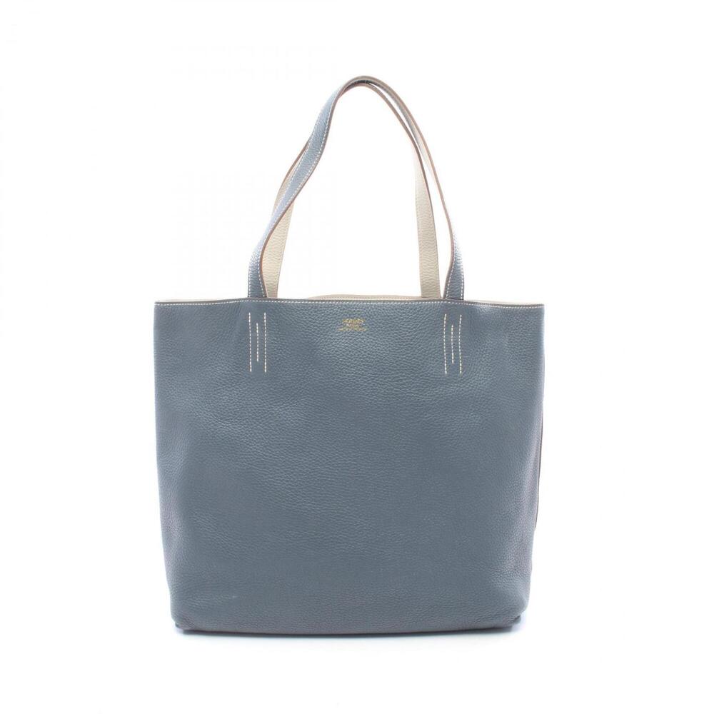 Hermes Double Sens 36 Reversible Tote Bag/Handbag in Blue Orage/Pearl Grey Le...